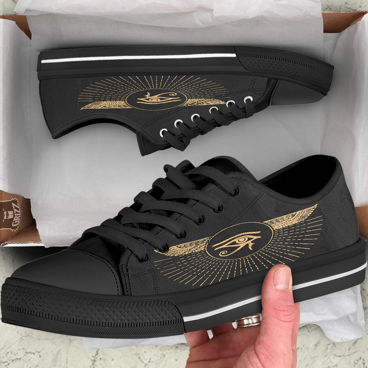 Eye Of Horus Egyptian Print Black Low Top Shoes-grizzshop