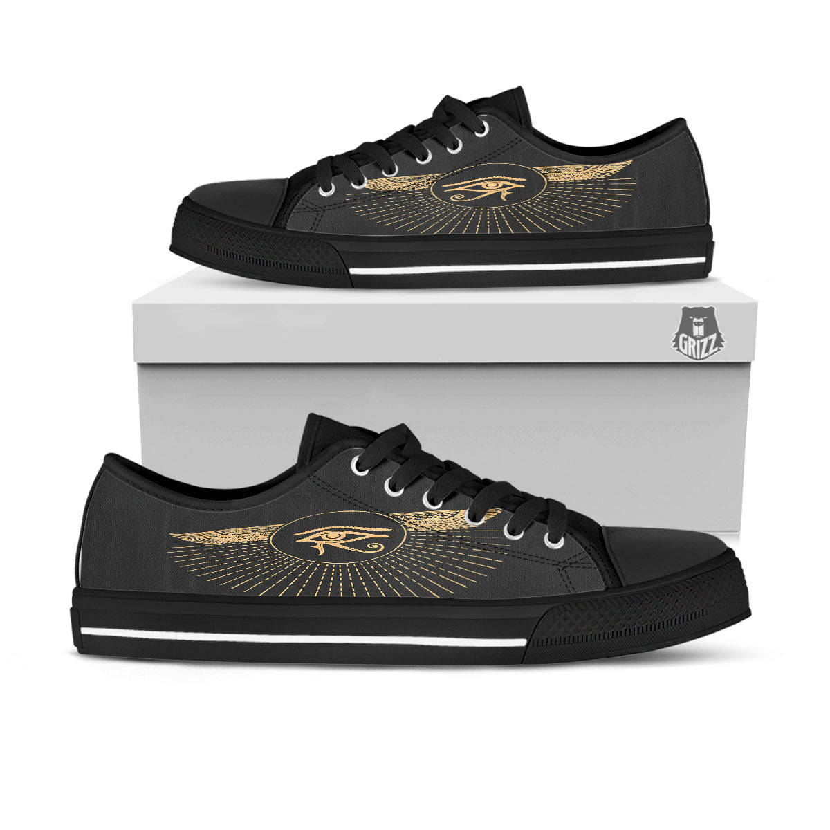 Eye Of Horus Egyptian Print Black Low Top Shoes-grizzshop