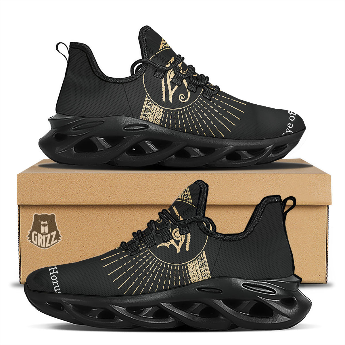Eye Of Horus Egyptian Print Black Running Shoes-grizzshop