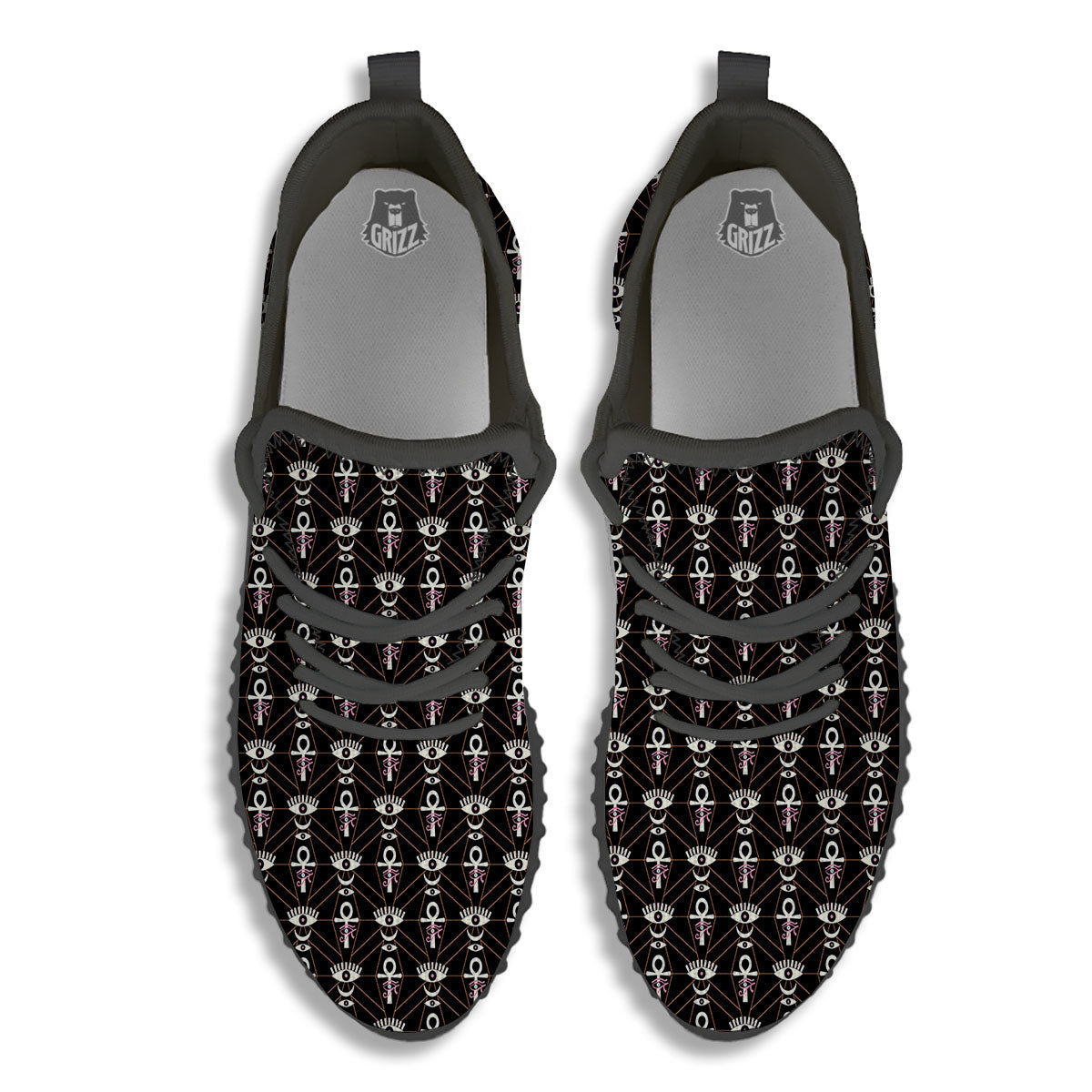 Eye Of Horus Egyptian Print Pattern Black Walking Shoes-grizzshop