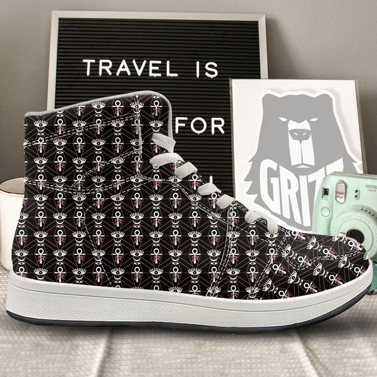 Eye Of Horus Egyptian Print Pattern High Top Sneakers-grizzshop