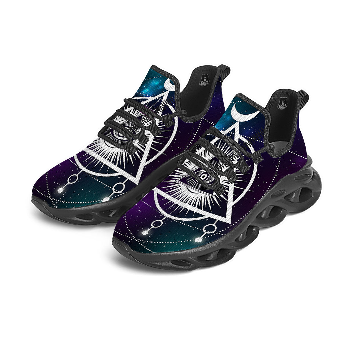 Eye Of Providence Galaxy Print Black Running Shoes-grizzshop