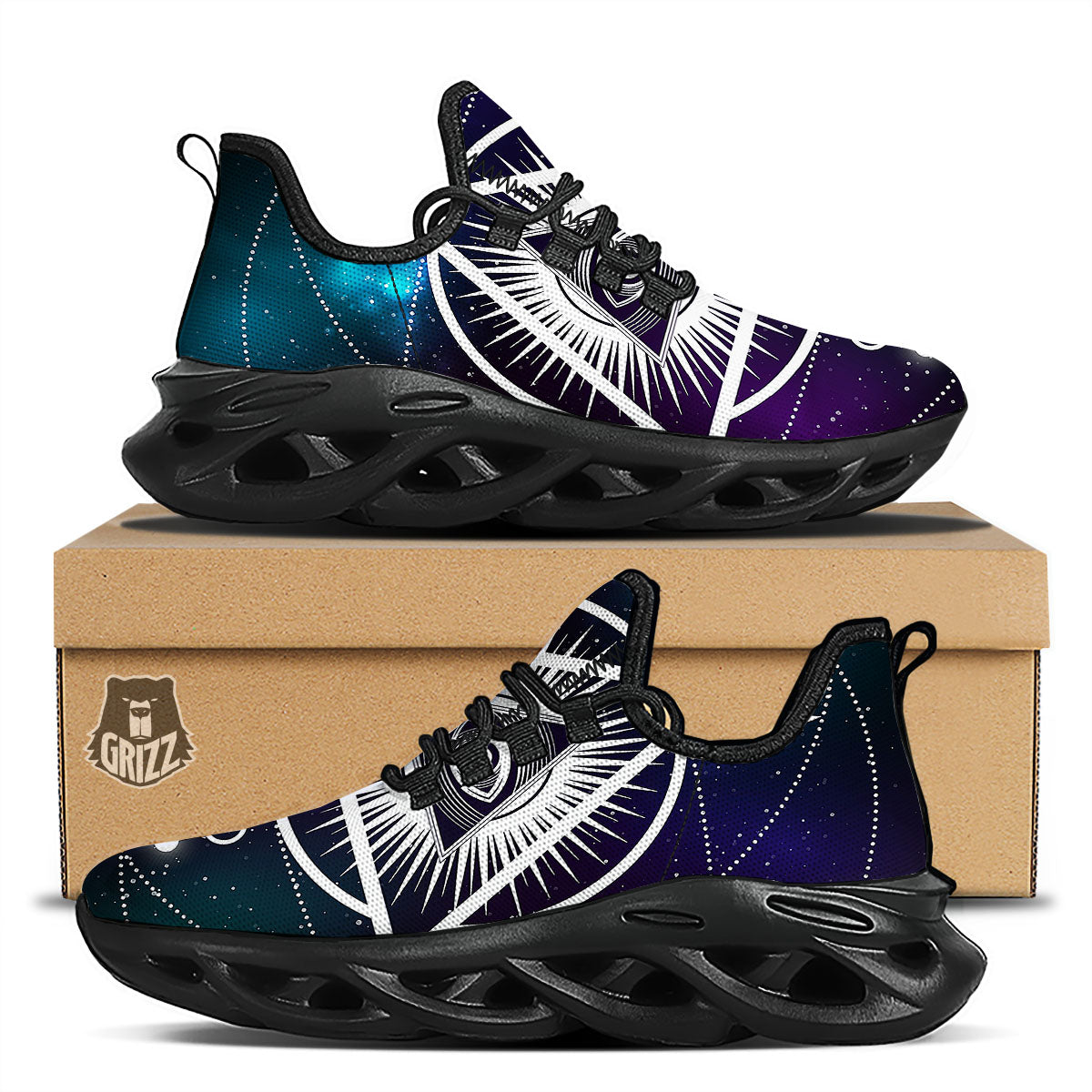 Eye Of Providence Galaxy Print Black Running Shoes-grizzshop