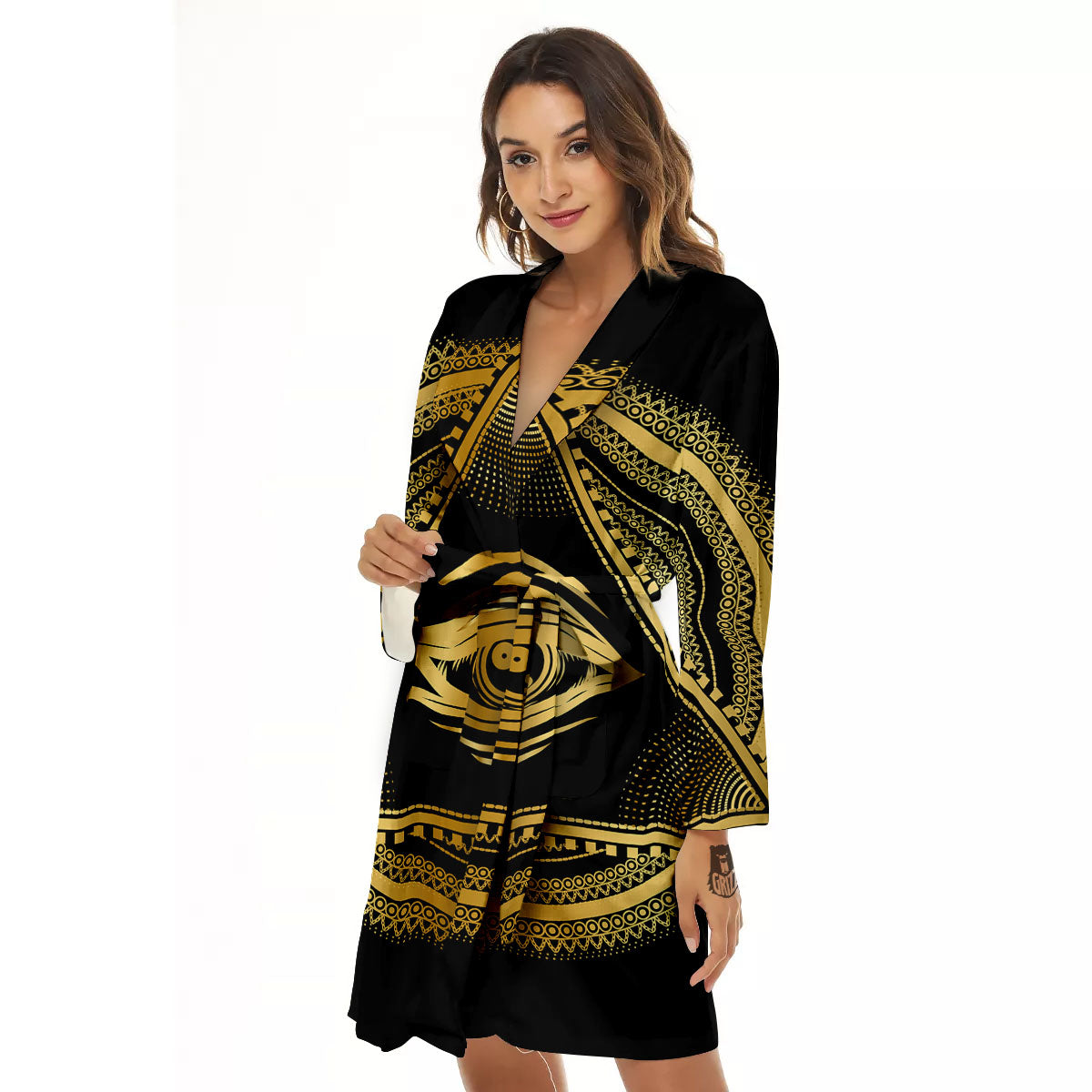 Eye of Providence Gold And Black Print Women's Robe-grizzshop