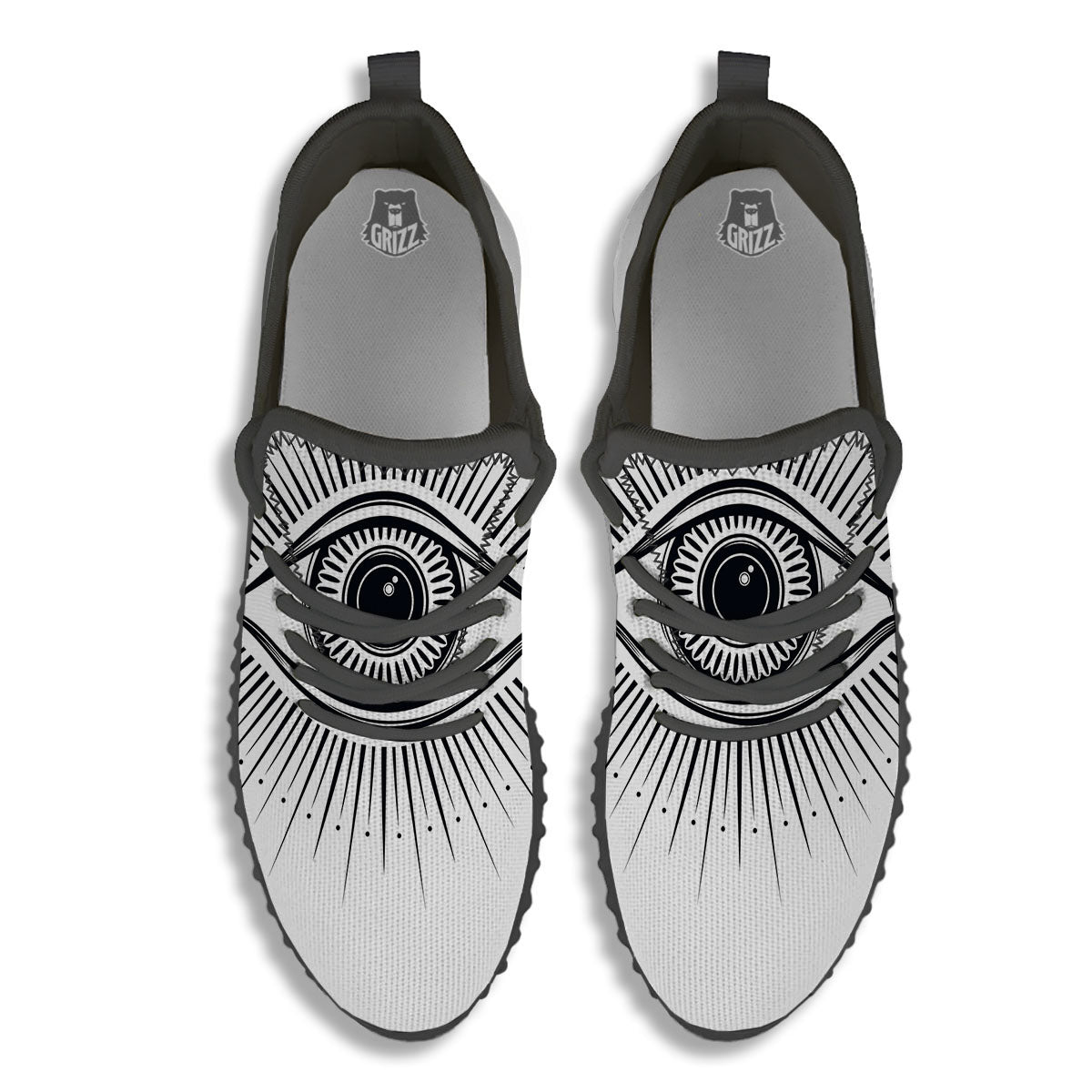 Eye of Providence White And Black Print Black Walking Shoes-grizzshop