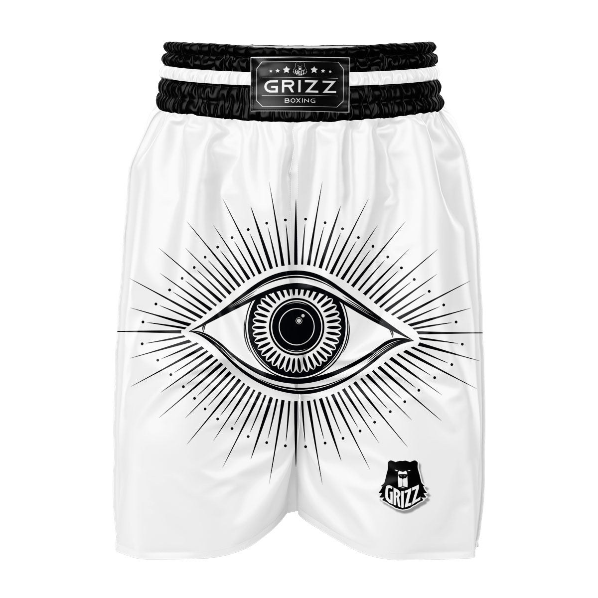 Eye of Providence White And Black Print Boxing Shorts-grizzshop