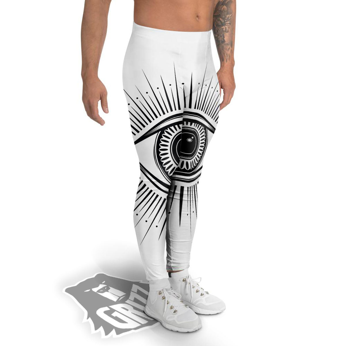 Eye of Providence White And Black Print Men's Leggings-grizzshop
