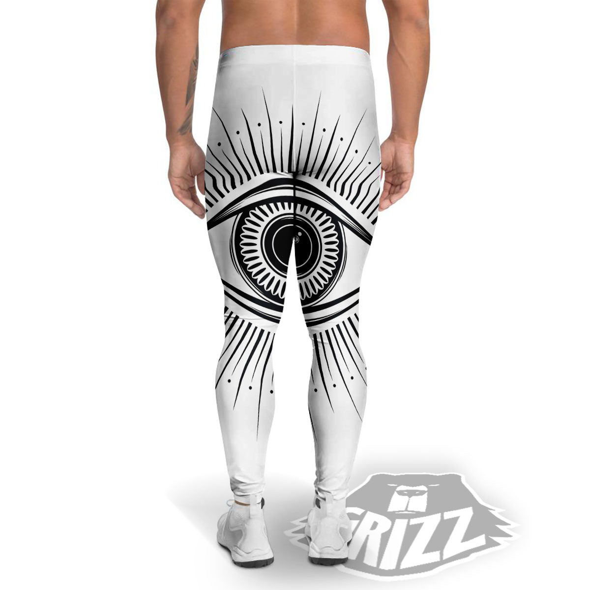 Eye of Providence White And Black Print Men's Leggings-grizzshop