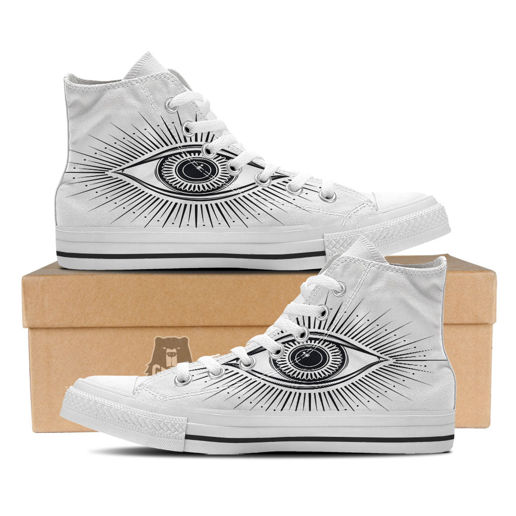 Eye of Providence White And Black Print White High Top Shoes-grizzshop