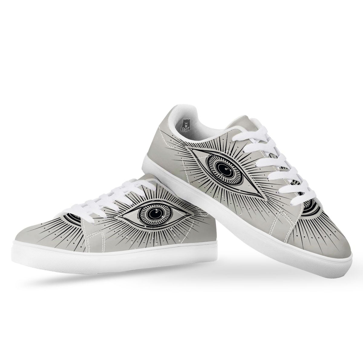 Eye of Providence White And Black Print White Low Top Sneakers-grizzshop