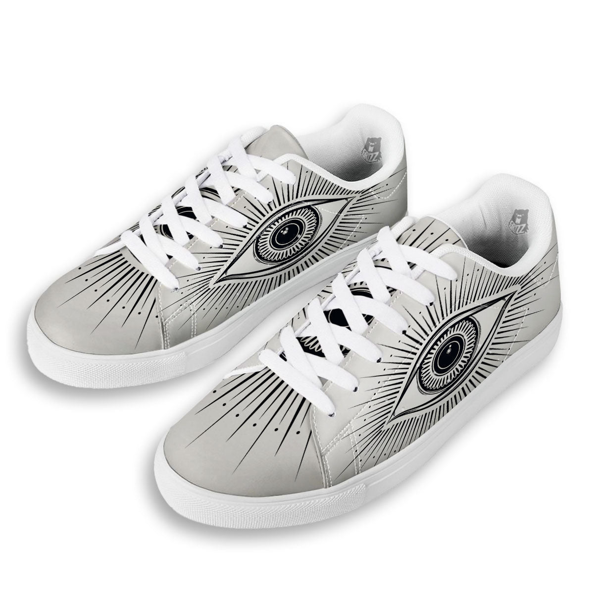 Eye of Providence White And Black Print White Low Top Sneakers-grizzshop