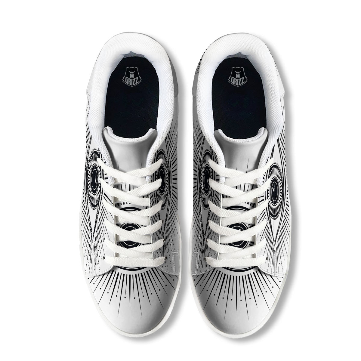 Eye of Providence White And Black Print White Low Top Sneakers-grizzshop