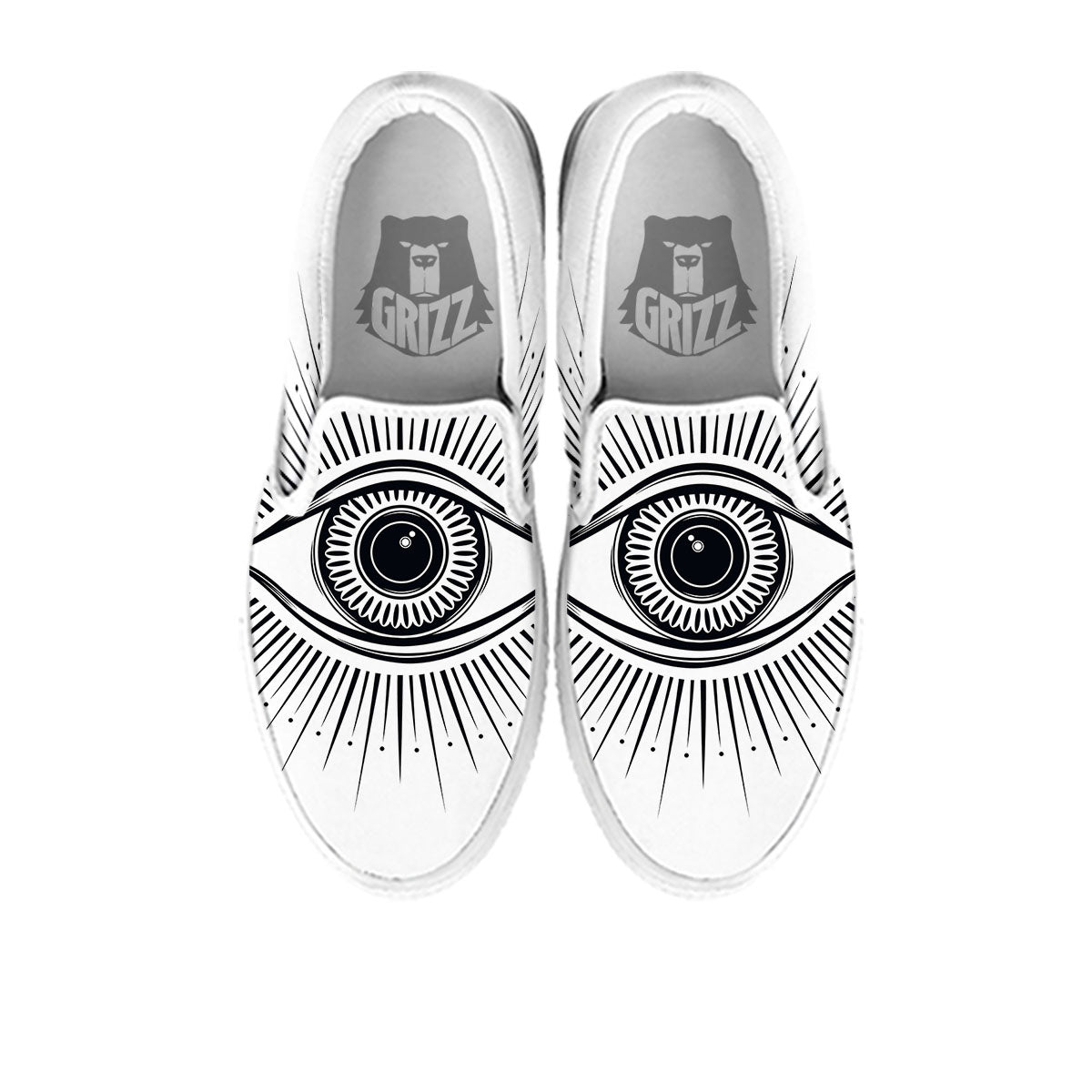 Eye of Providence White And Black Print White Slip On Shoes-grizzshop