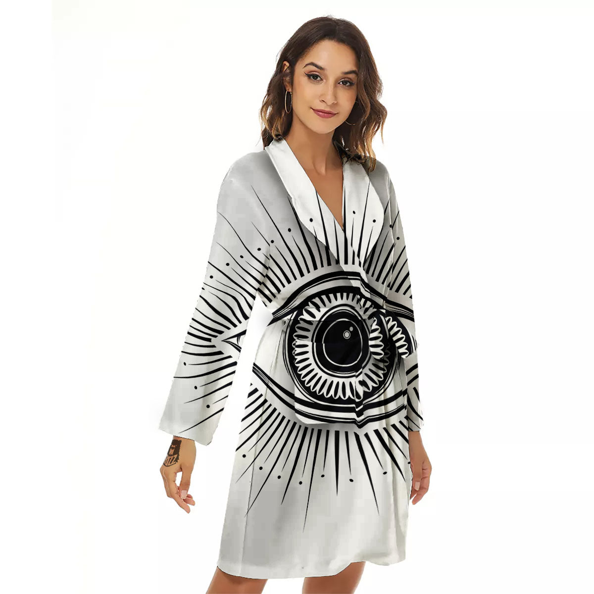 Eye of Providence White And Black Print Women's Robe-grizzshop
