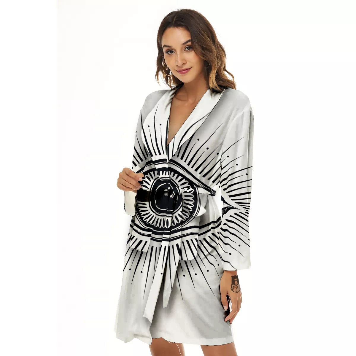 Eye of Providence White And Black Print Women's Robe-grizzshop