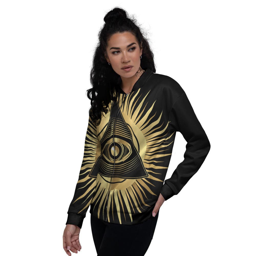 Eye Of Providence Symbol Illuminati Print Women's Bomber Jacket-grizzshop