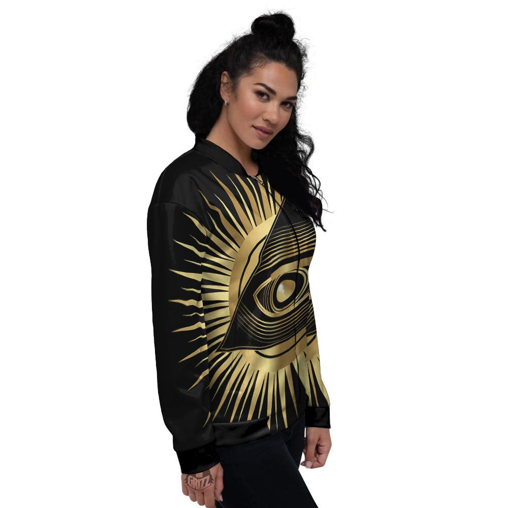 Eye Of Providence Symbol Illuminati Print Women's Bomber Jacket-grizzshop