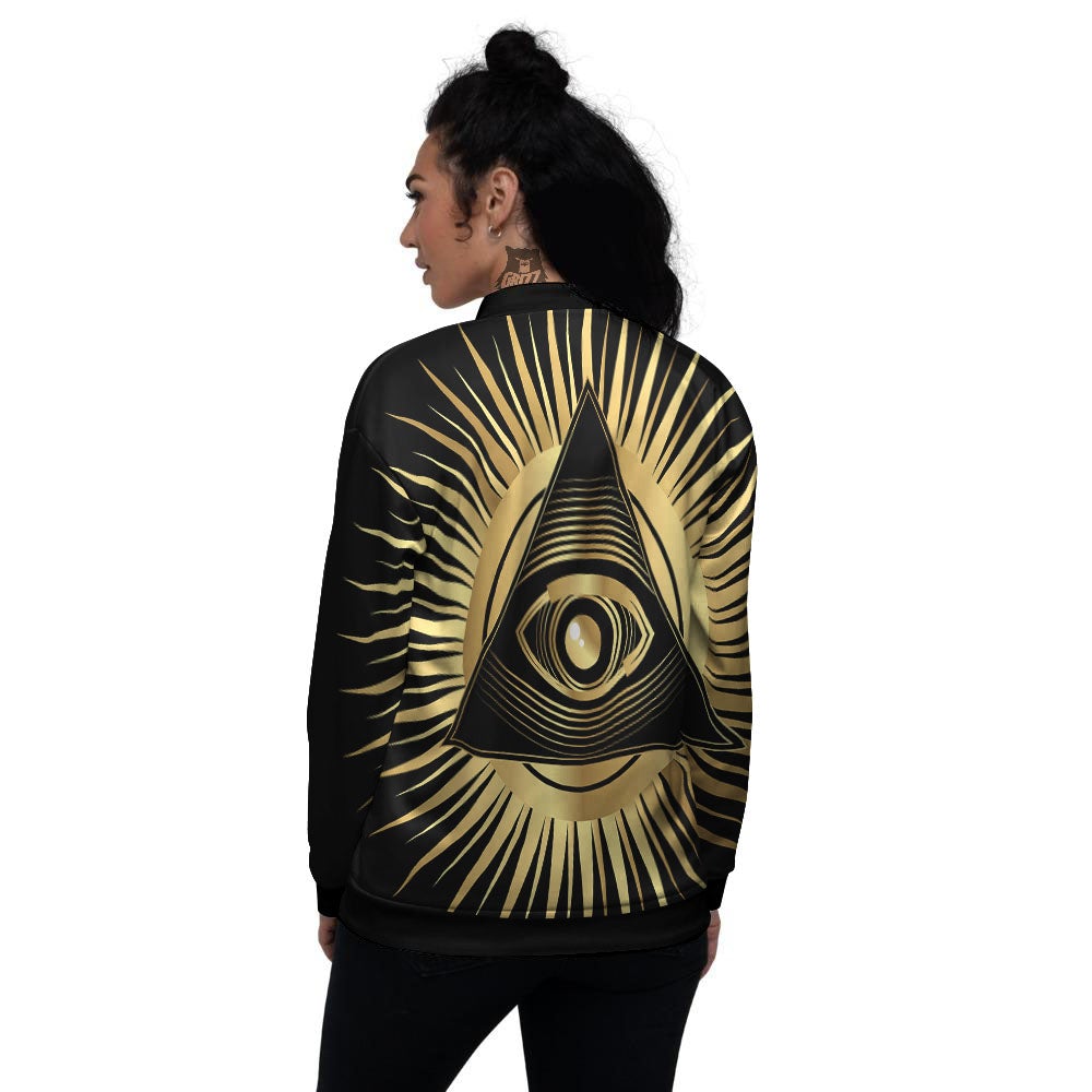 Eye Of Providence Symbol Illuminati Print Women's Bomber Jacket-grizzshop