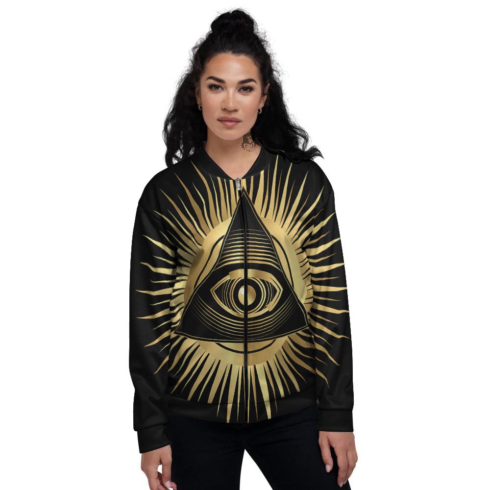 Eye Of Providence Symbol Illuminati Print Women's Bomber Jacket-grizzshop