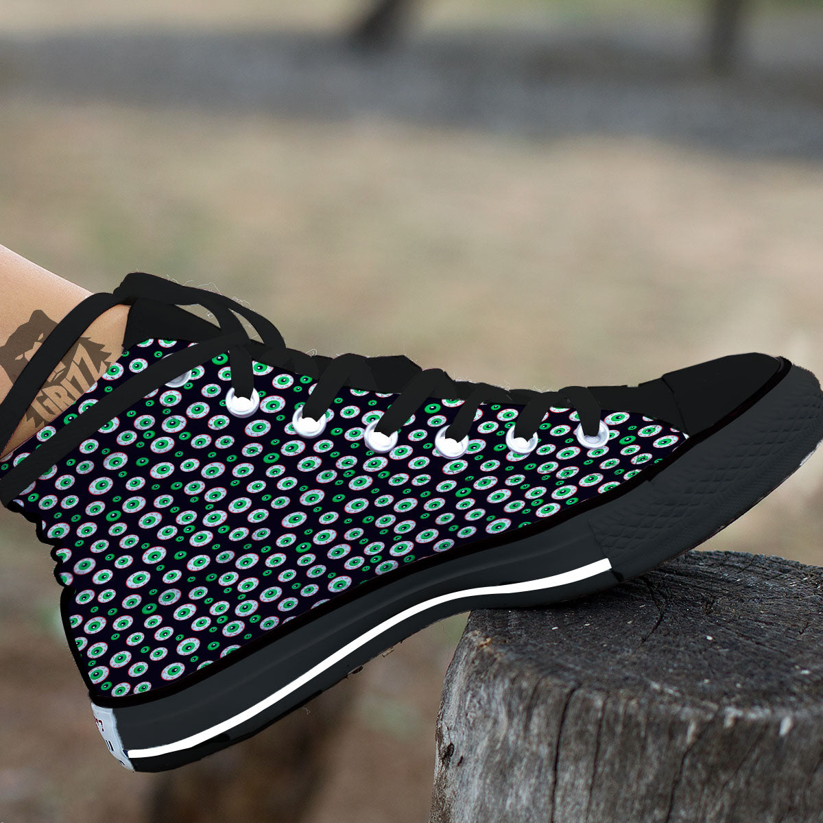 Eyeball Creepy Print Pattern Black High Top Shoes-grizzshop
