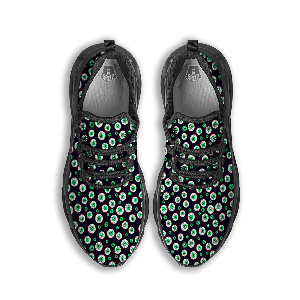 Eyeball Creepy Print Pattern Black Running Shoes-grizzshop