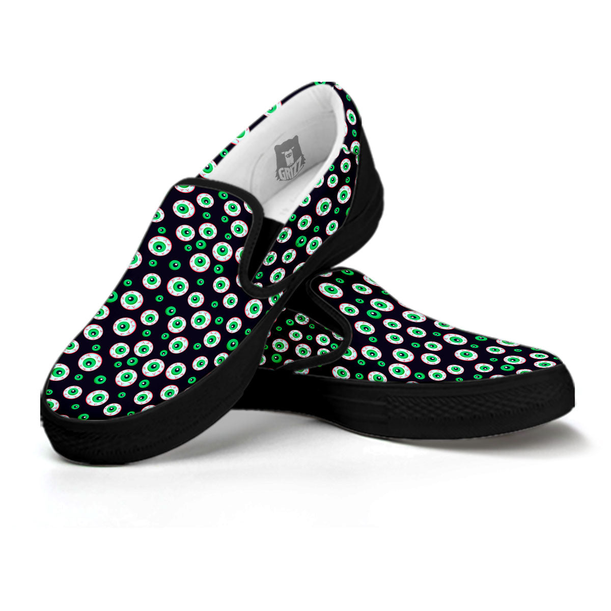 Eyeball Creepy Print Pattern Black Slip On Shoes-grizzshop