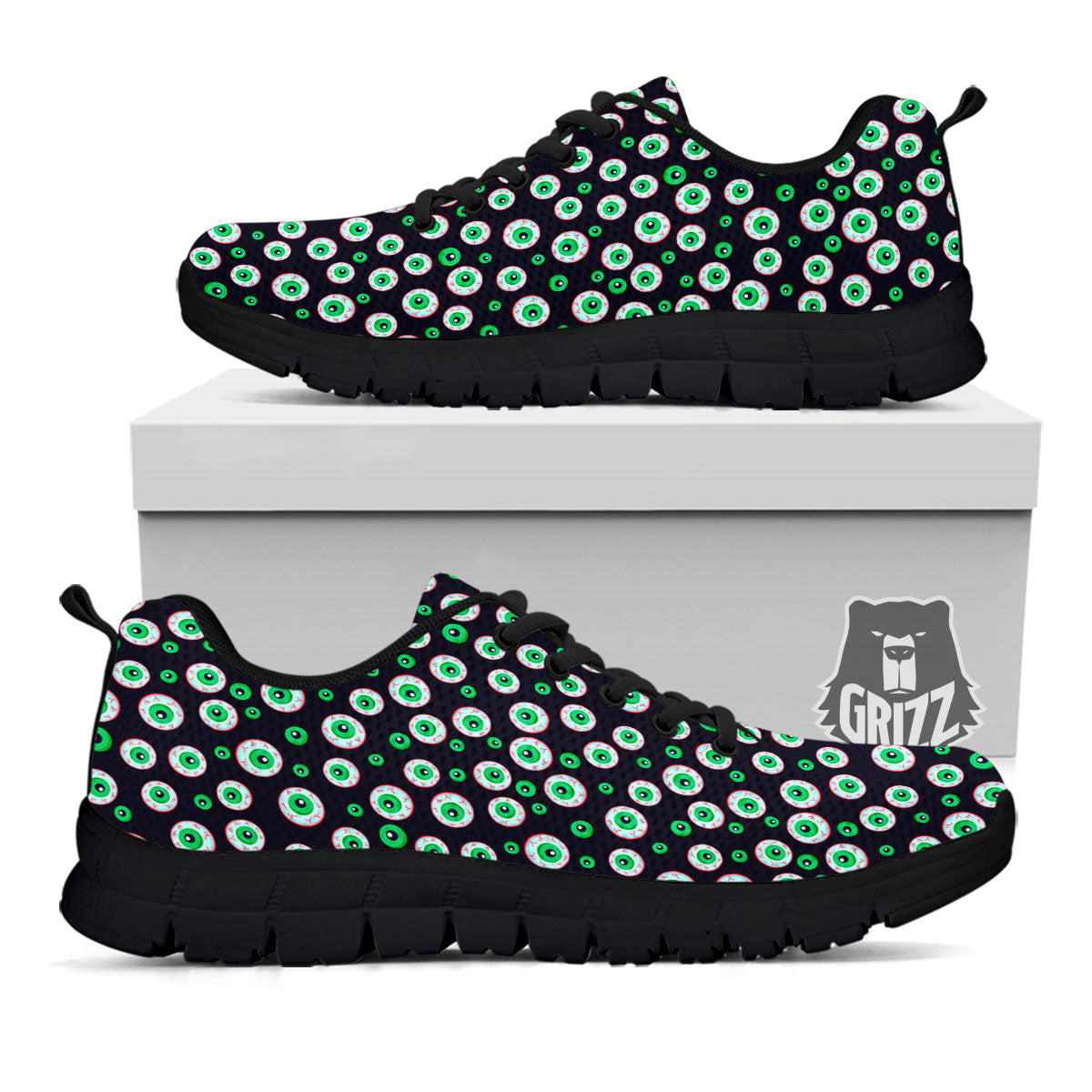 Eyeball Creepy Print Pattern Black Sneaker-grizzshop