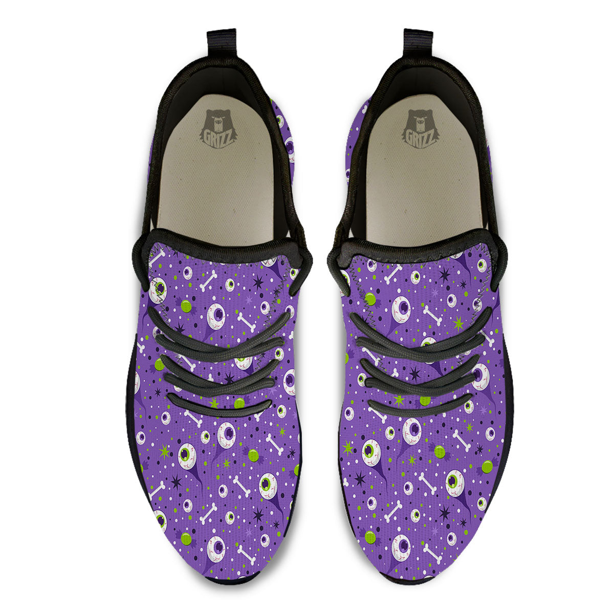 Eyeball Halloween Print Pattern Black Athletic Shoes-grizzshop