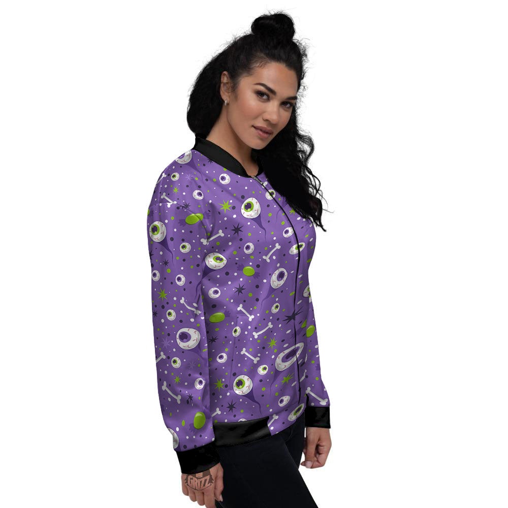 Eyeball Halloween Print Pattern Women's Bomber Jacket-grizzshop