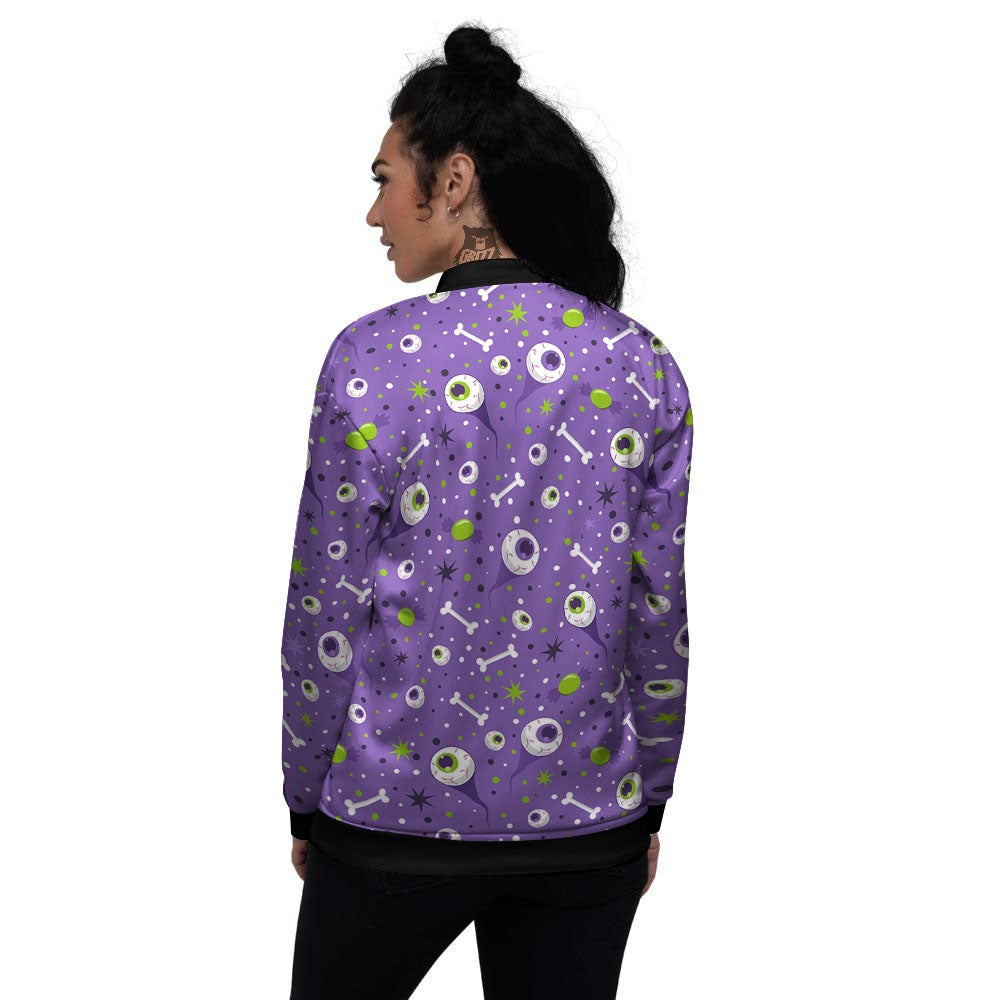 Eyeball Halloween Print Pattern Women's Bomber Jacket-grizzshop