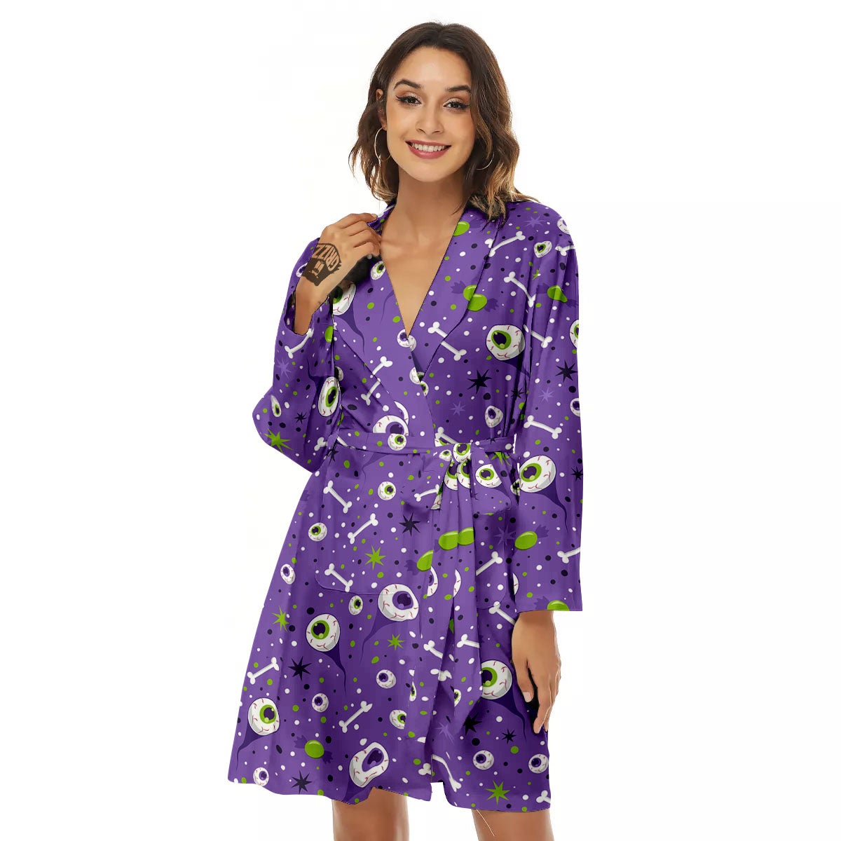 Eyeball Halloween Print Pattern Women's Robe-grizzshop