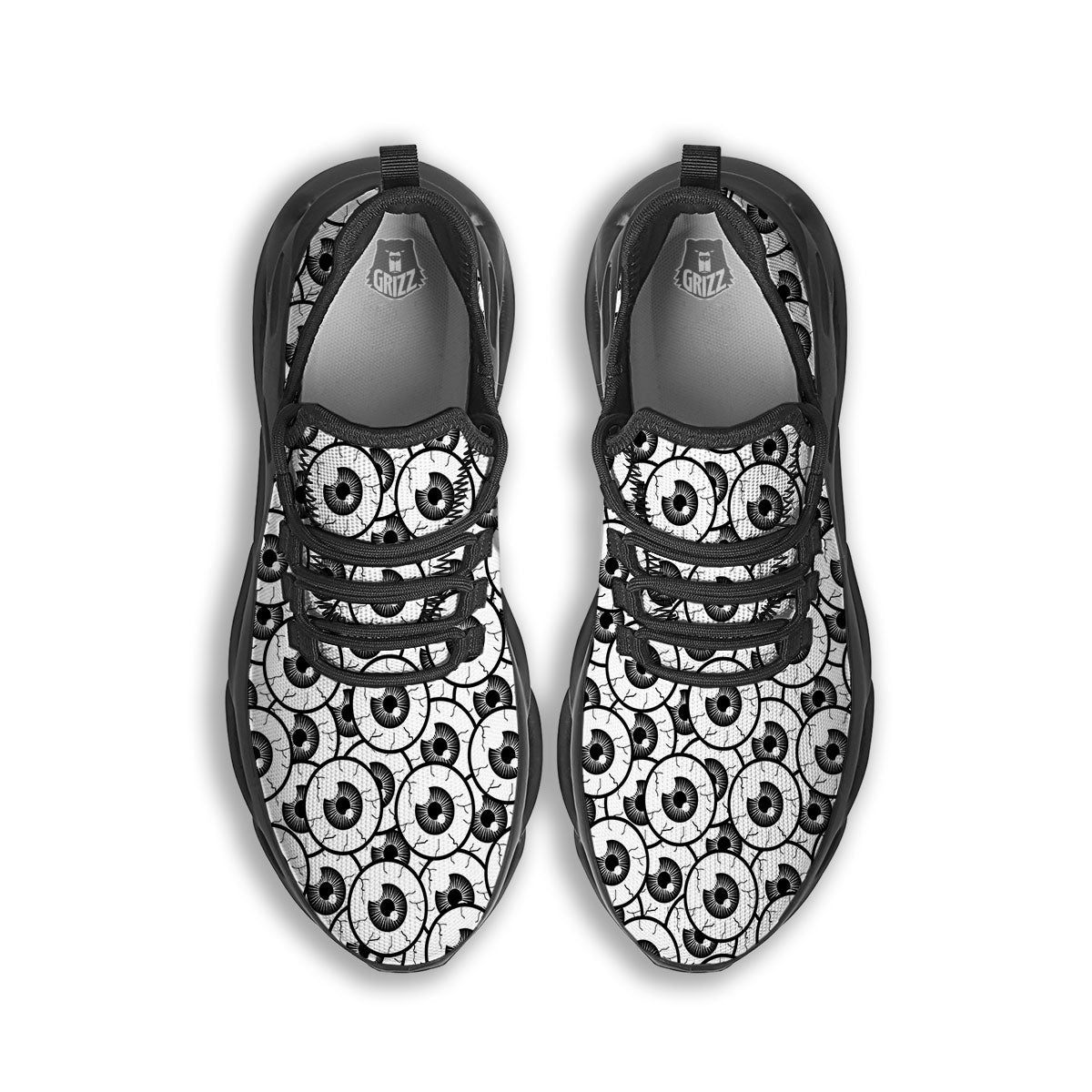 Eyeball Print Pattern Black Running Shoes-grizzshop