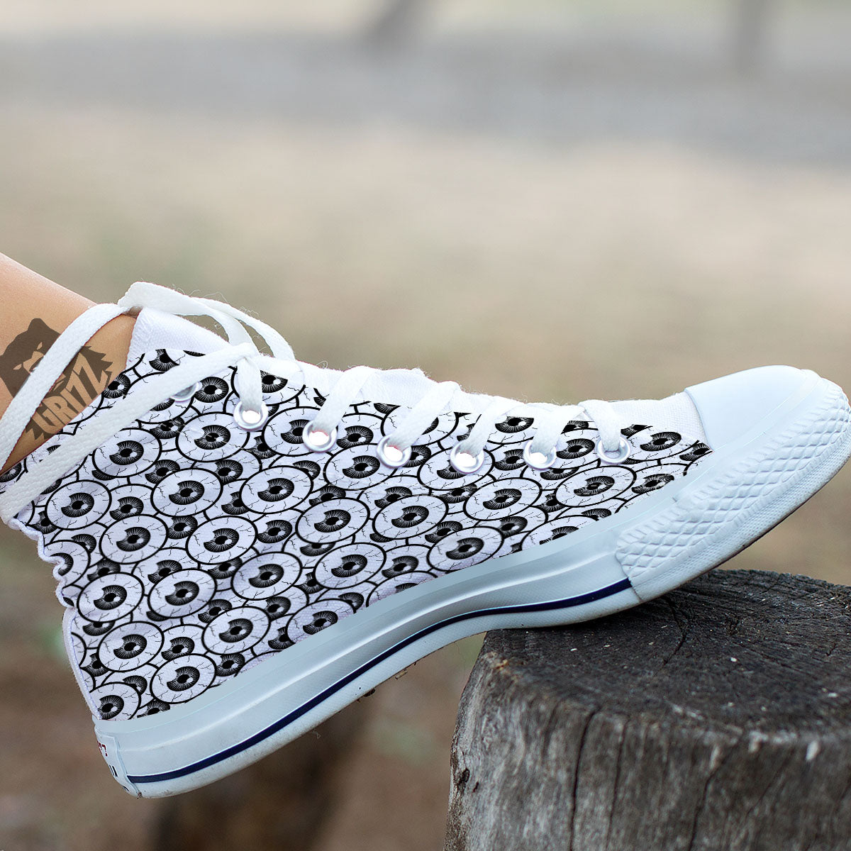 Eyeball Print Pattern White High Top Shoes-grizzshop