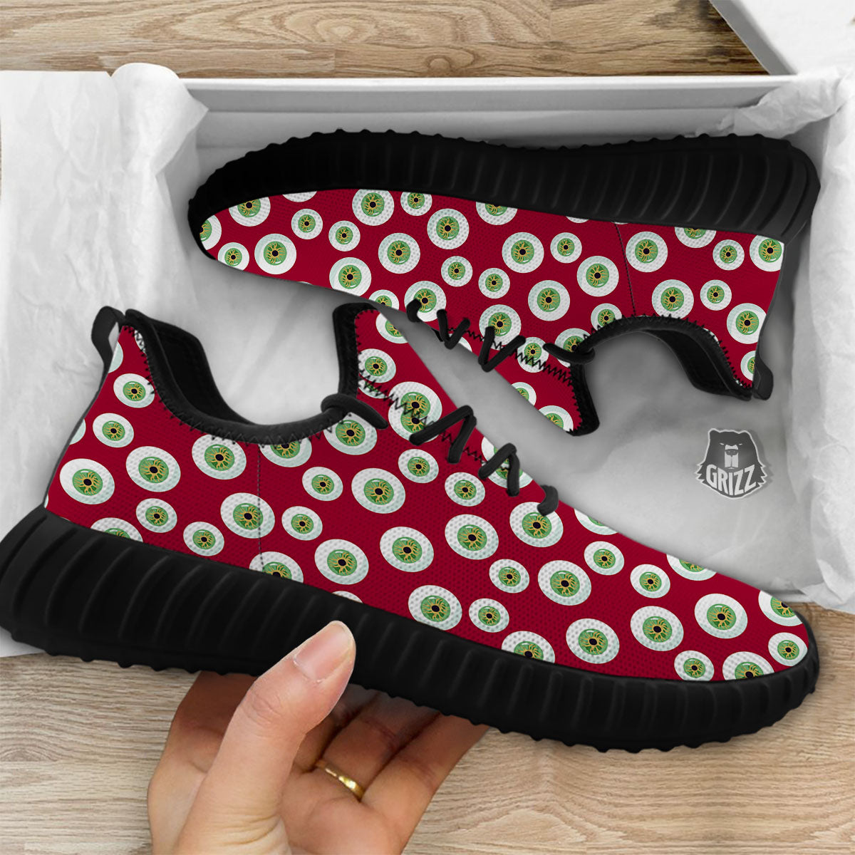 Eyeball Red Creepy Print Pattern Black Walking Shoes-grizzshop