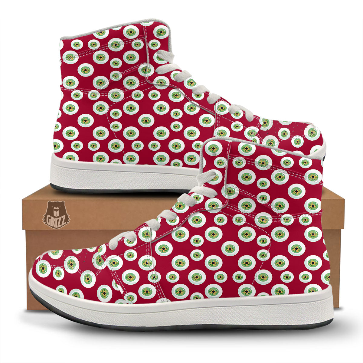 Eyeball Red Creepy Print Pattern High Top Sneakers-grizzshop