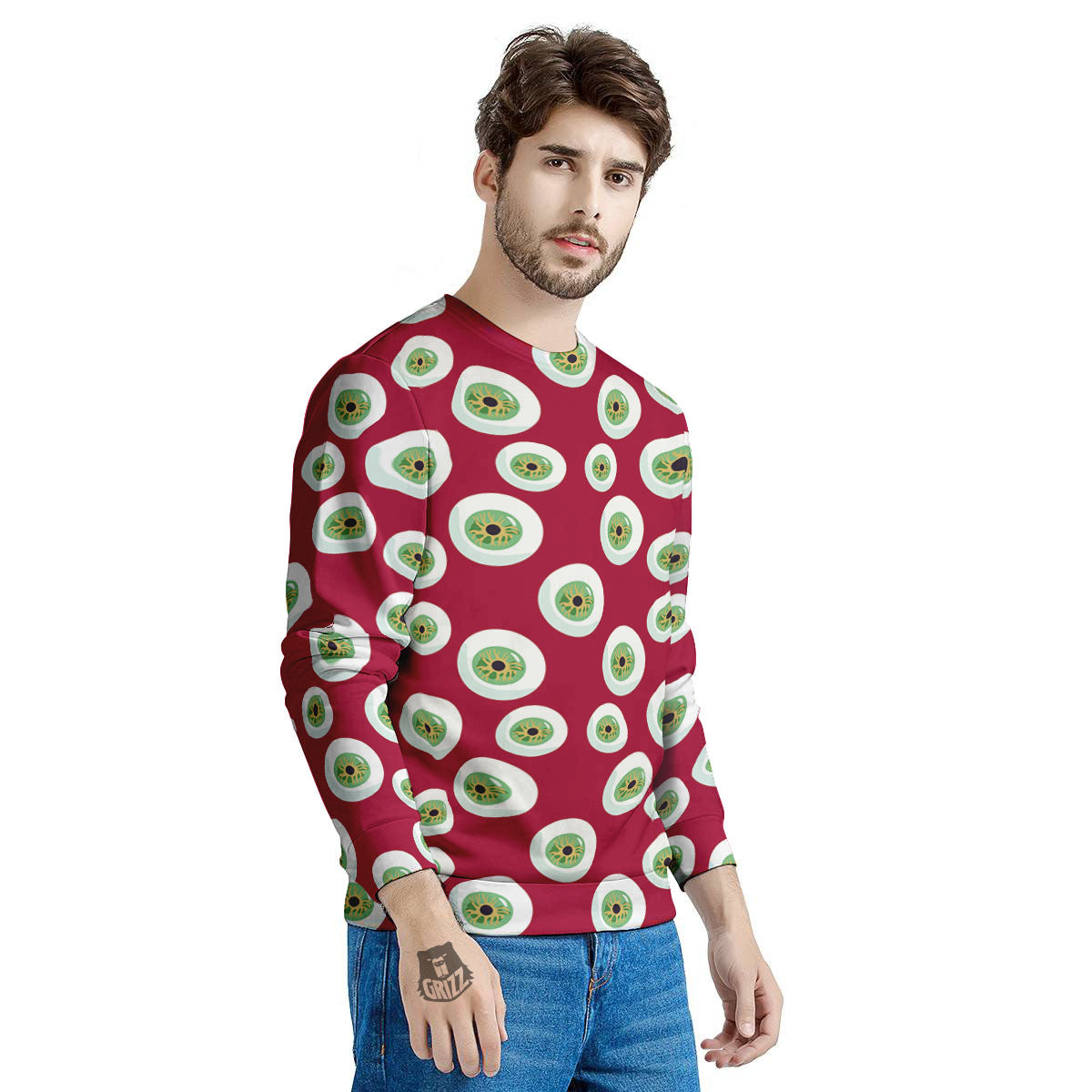 Eyeball Red Creepy Print Pattern Men's Sweatshirt-grizzshop