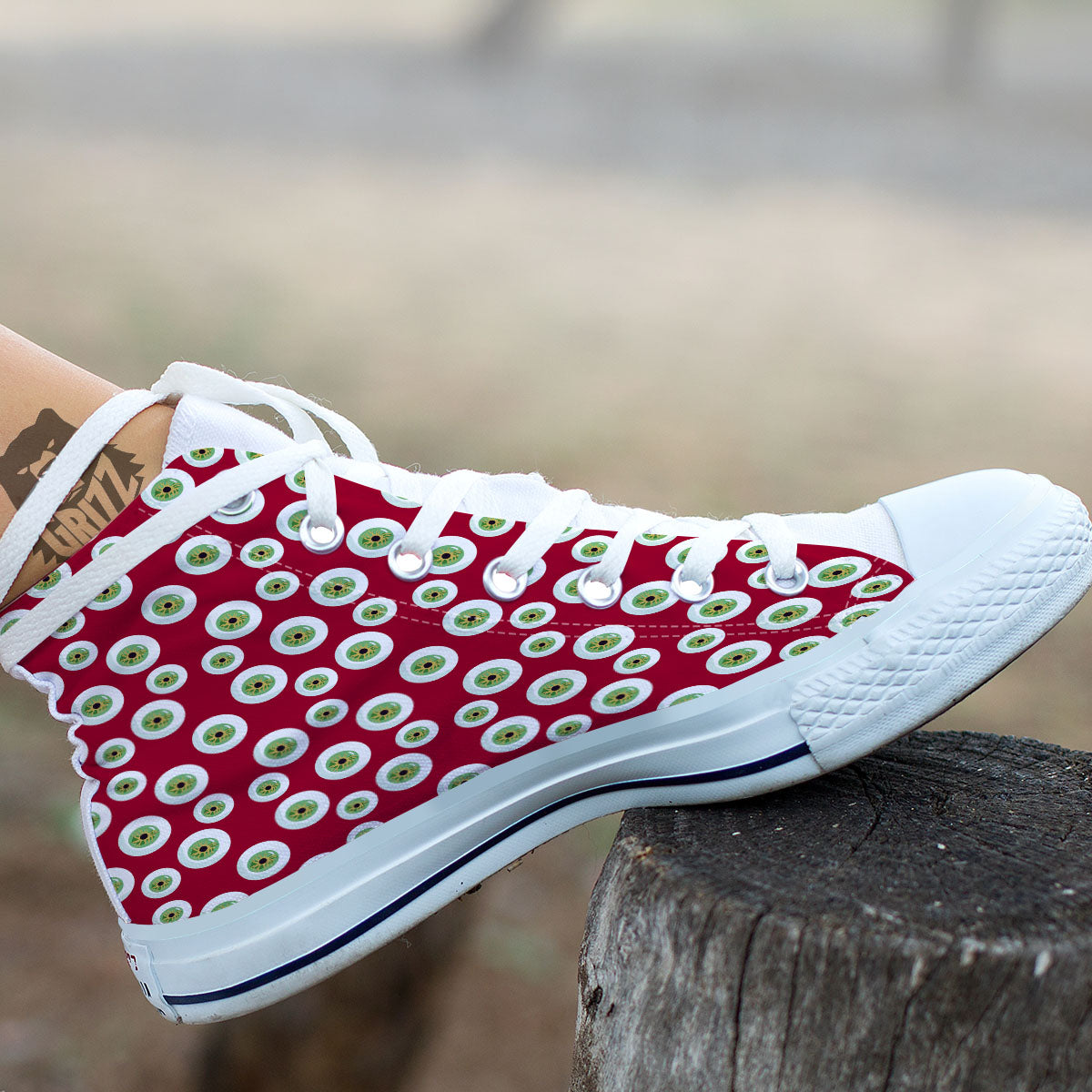 Eyeball Red Creepy Print Pattern White High Top Shoes-grizzshop