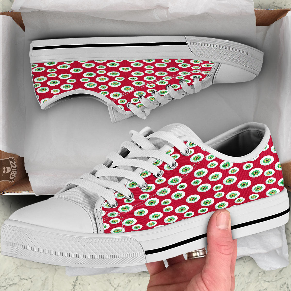 Eyeball Red Creepy Print Pattern White Low Top Shoes-grizzshop