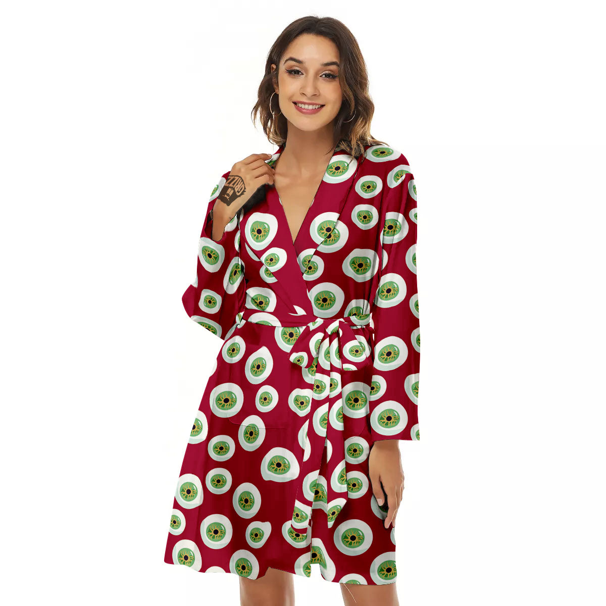 Eyeball Red Creepy Print Pattern Women's Robe-grizzshop