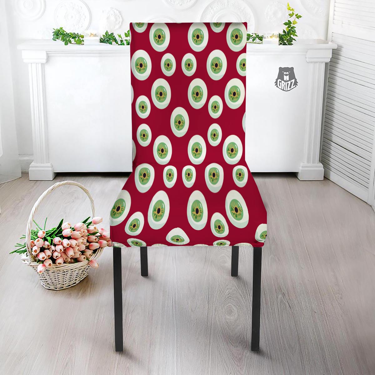 Eyeball Scary Red Print Pattern Dining Chair Slipcover-grizzshop