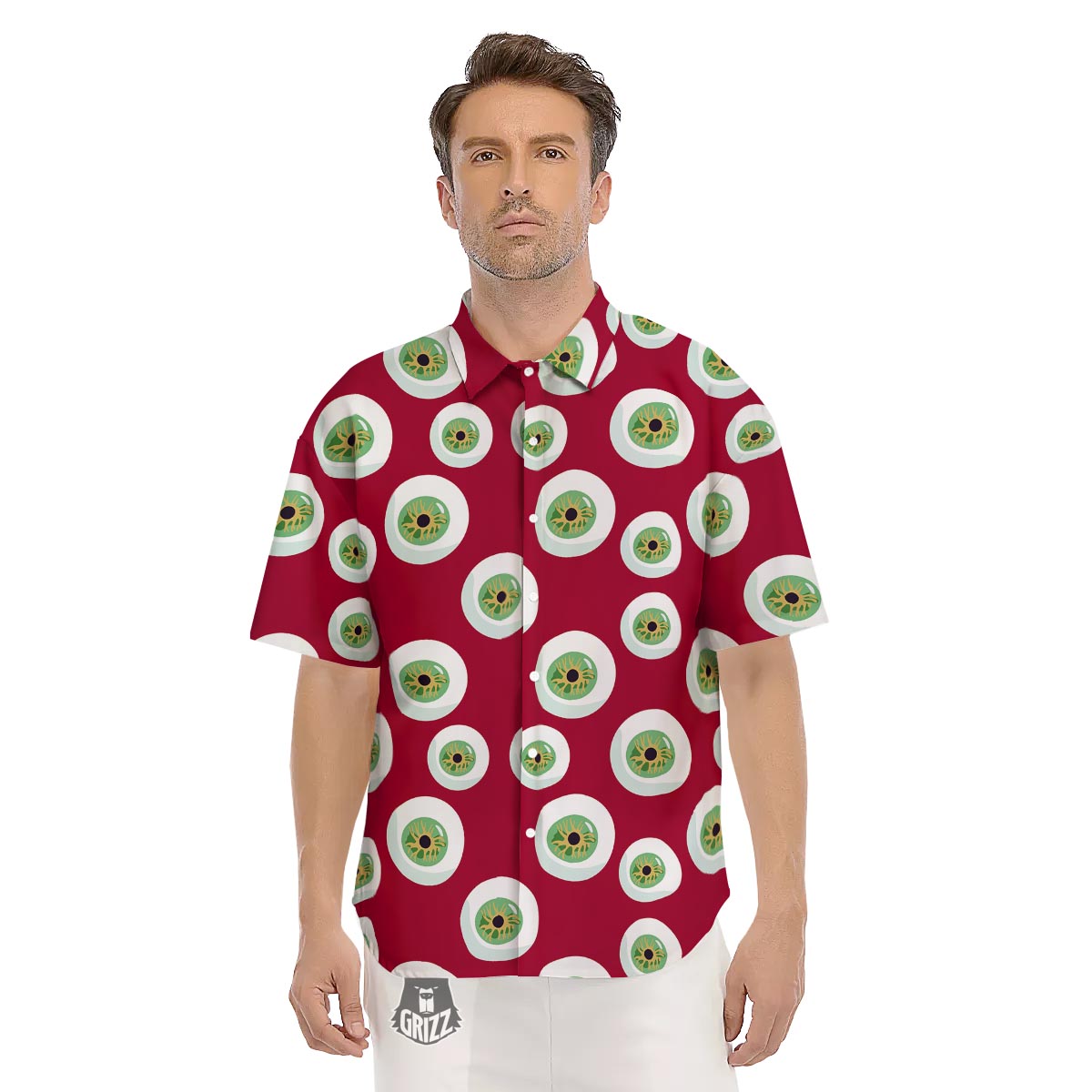 Eyeball Scary Red Print Pattern Men's Short Sleeve Shirts-grizzshop