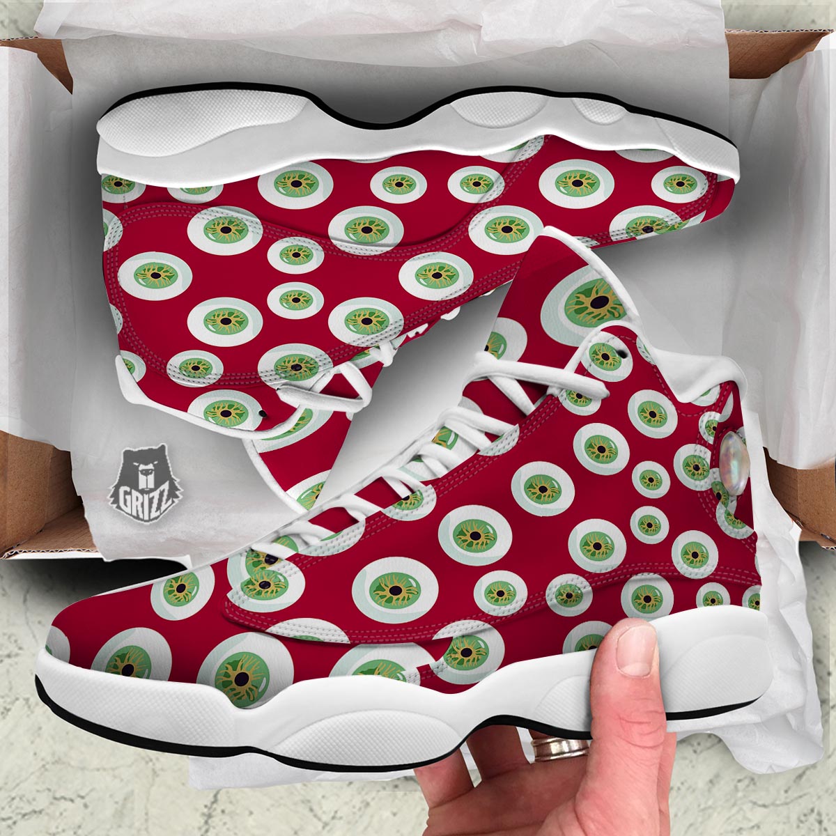 Eyeball Scary Red Print Pattern White Basketball Shoes-grizzshop