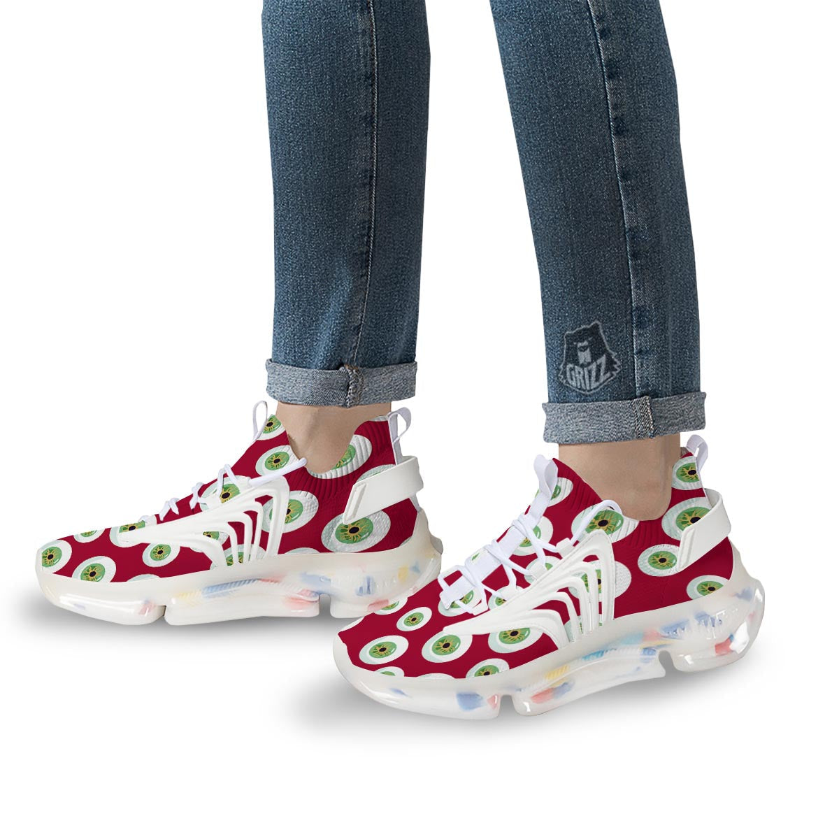 Eyeball Scary Red Print Pattern White Gym Shoes-grizzshop
