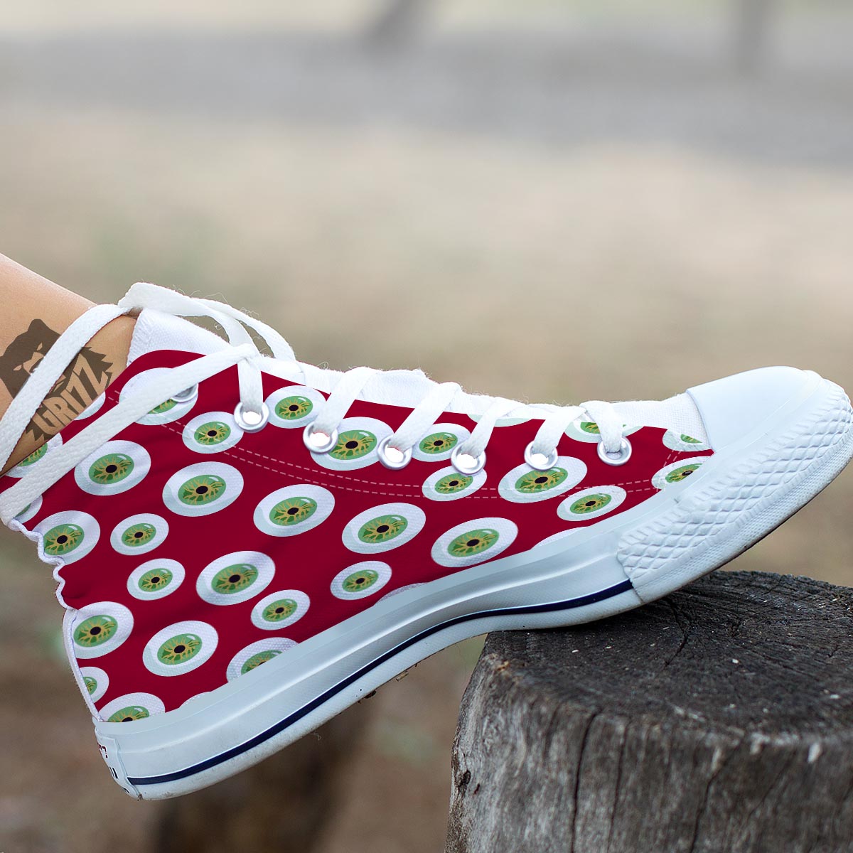 Eyeball Scary Red Print Pattern White High Top Shoes-grizzshop