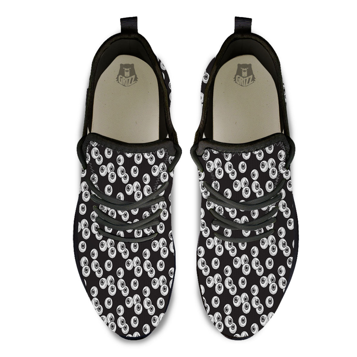 Eyeball White And Black Print Pattern Black Athletic Shoes-grizzshop