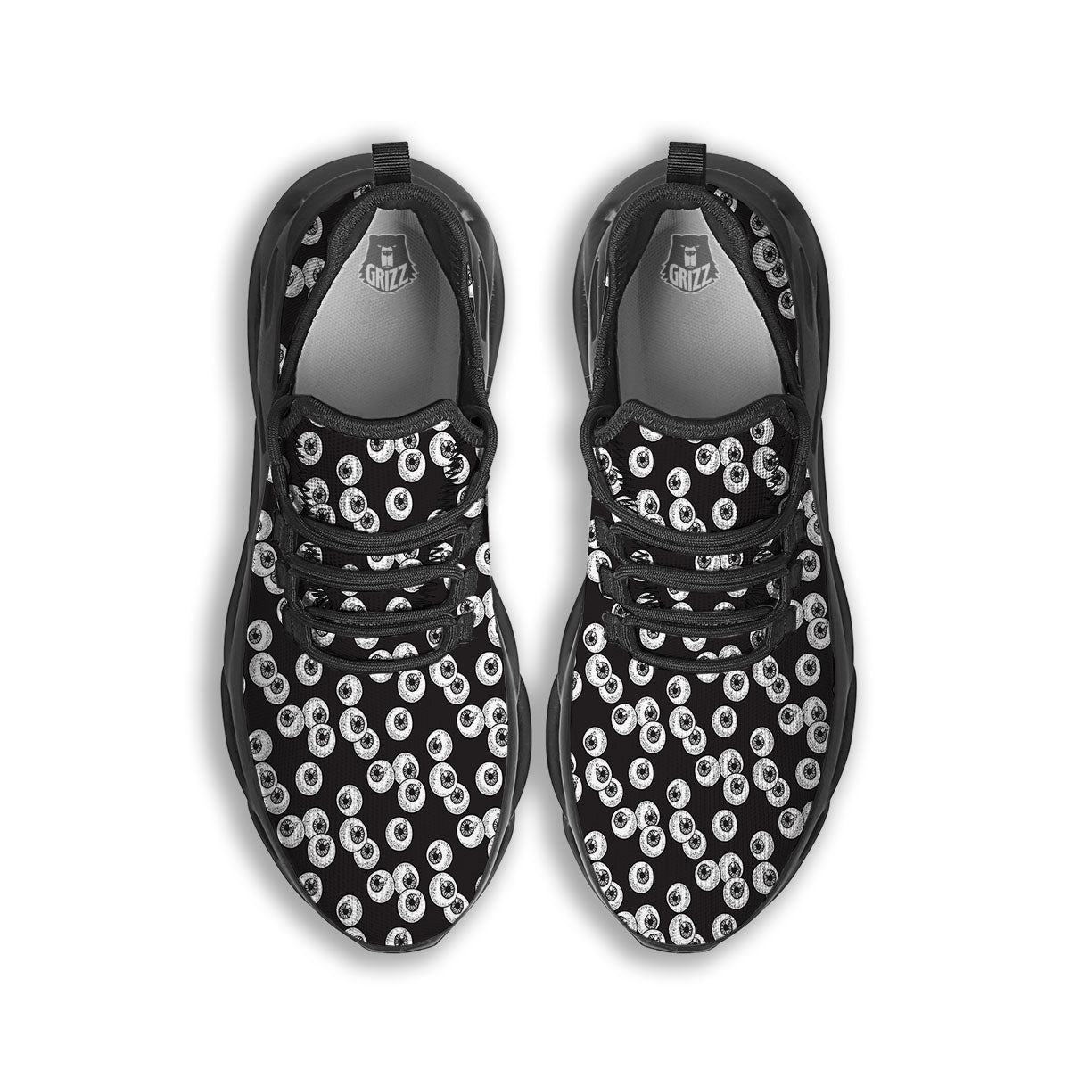 Eyeball White And Black Print Pattern Black Running Shoes-grizzshop