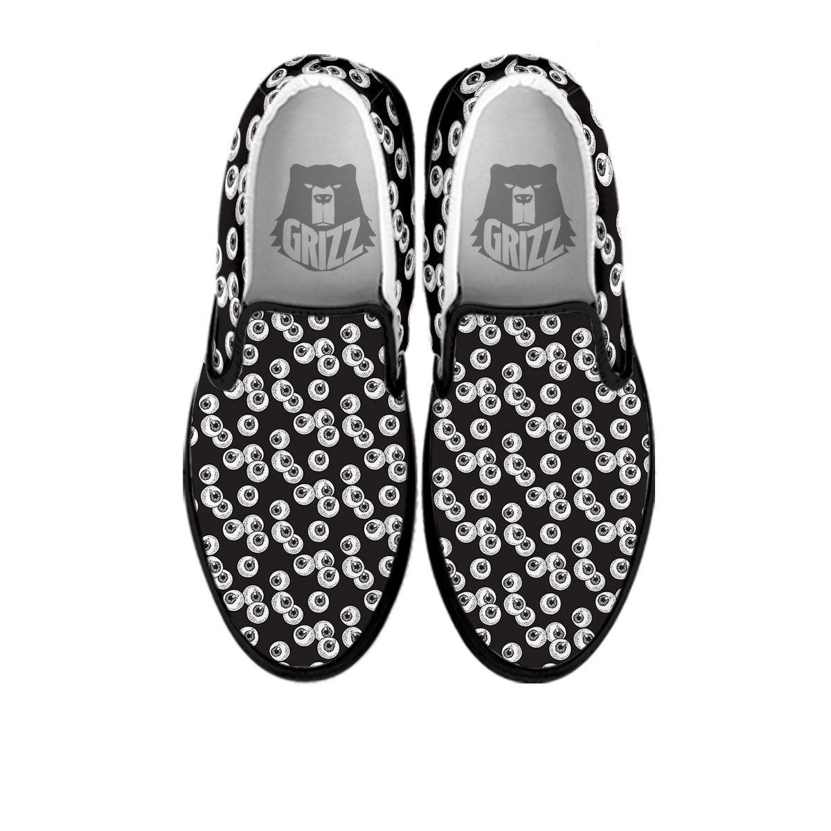 Eyeball White And Black Print Pattern Black Slip On Shoes-grizzshop