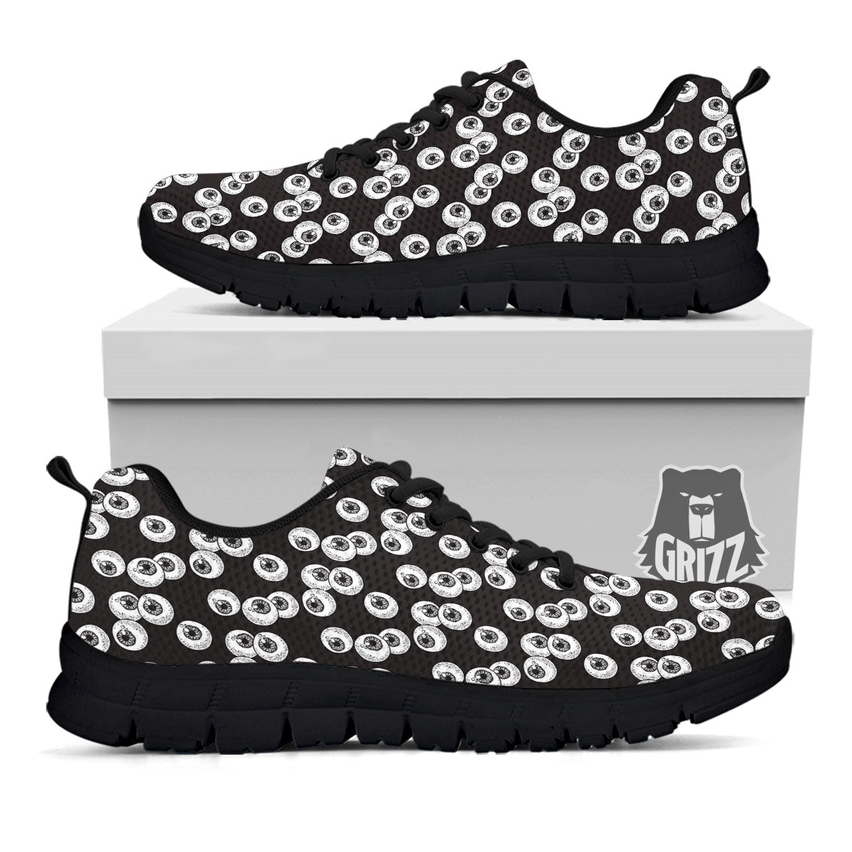 Eyeball White And Black Print Pattern Black Sneaker-grizzshop