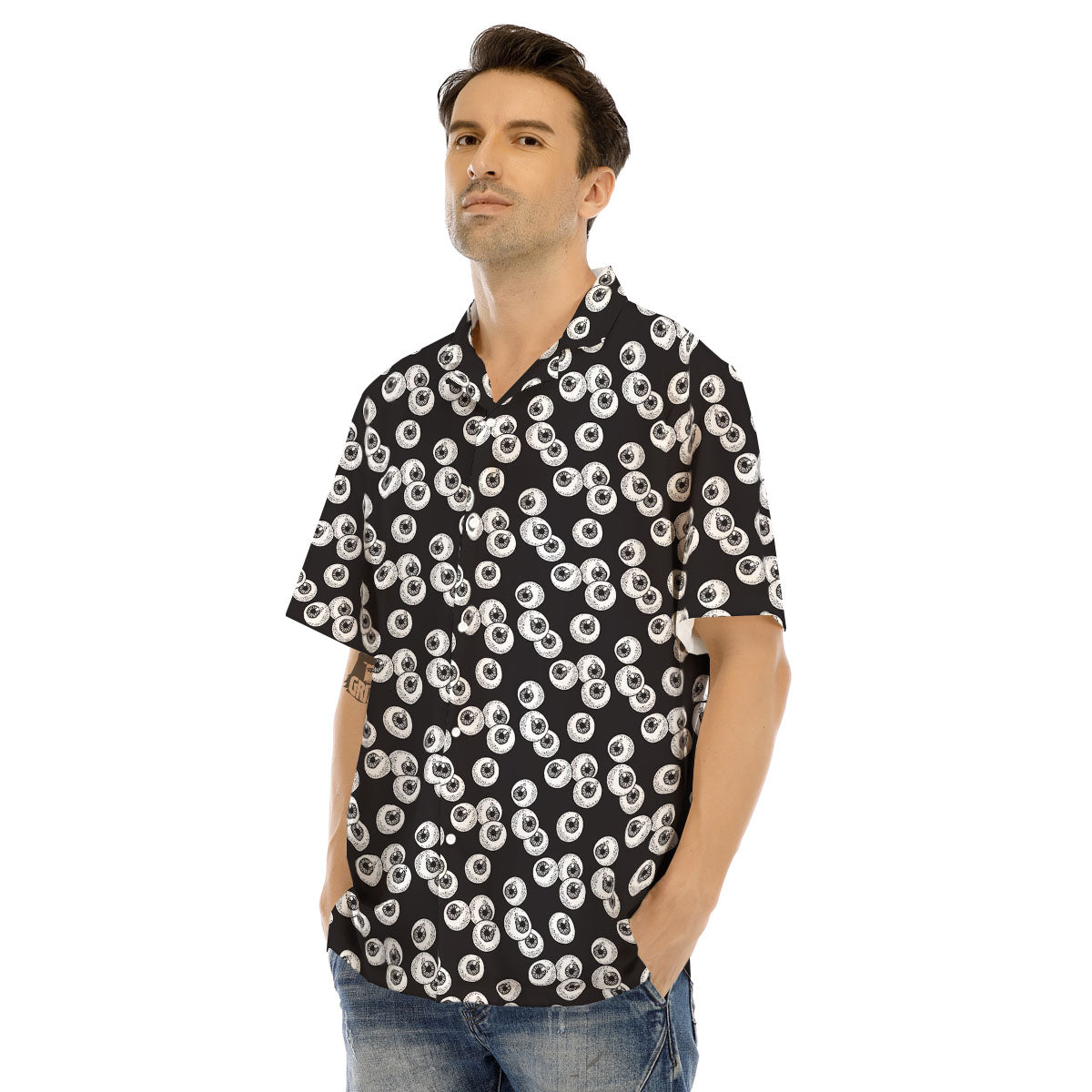 Eyeball White And Black Print Pattern Men's Hawaiian Shirt-grizzshop