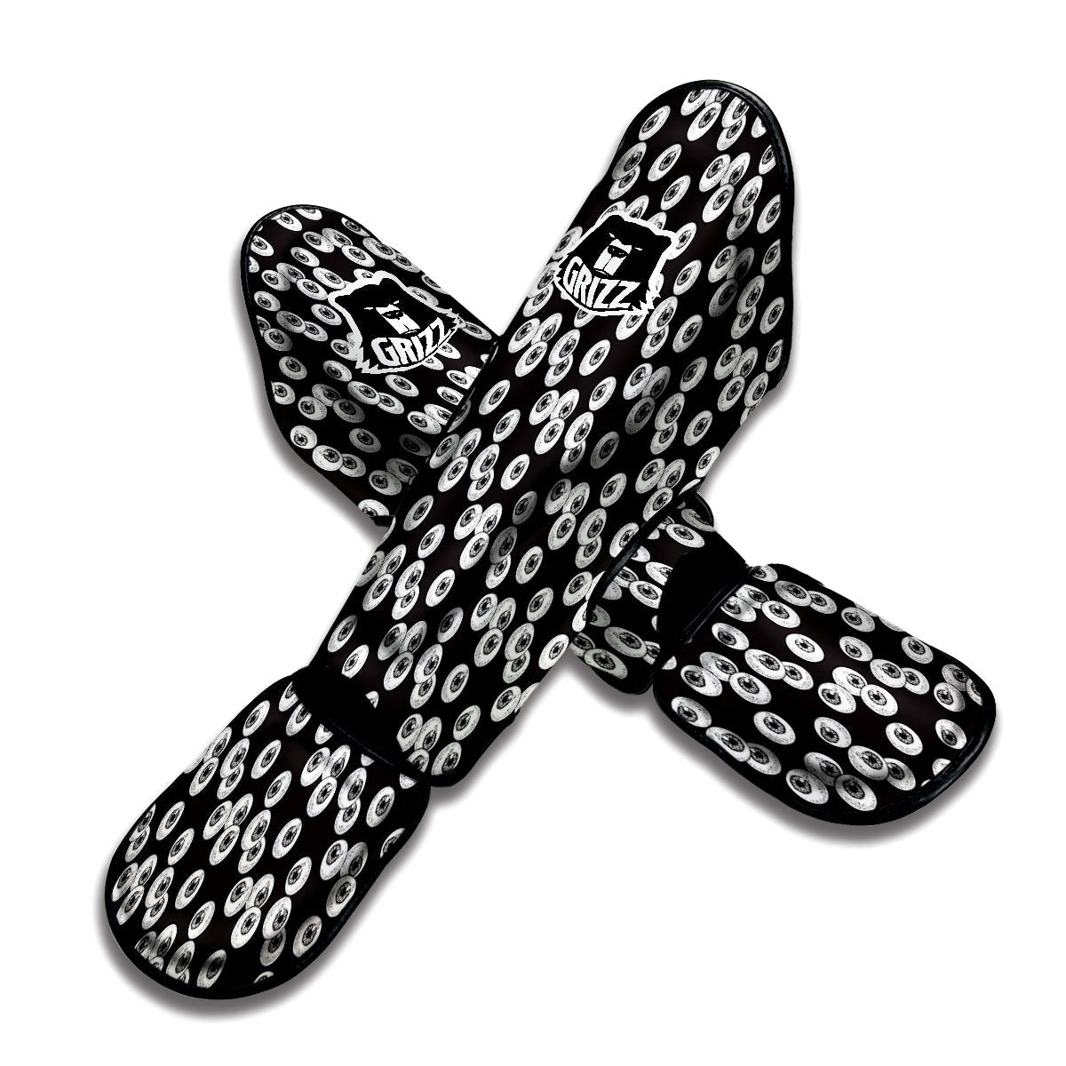 Eyeball White And Black Print Pattern Muay Thai Shin Guards-grizzshop